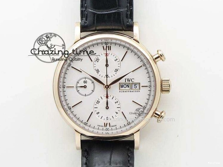MIROTIME 1103 Portofino Chrono RG White Dial on Black Leather Strap A Vibrant 7385
